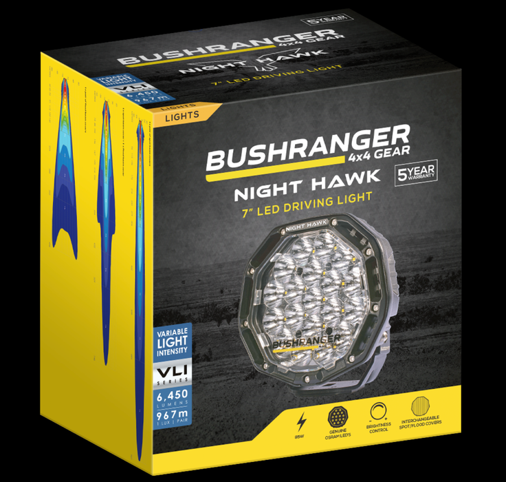 Bushranger 2x Faretti da 7" Night Hawk SR (fascio luminoso incluso) NHX180VLI-KIT+ NHW20VLI Bushranger